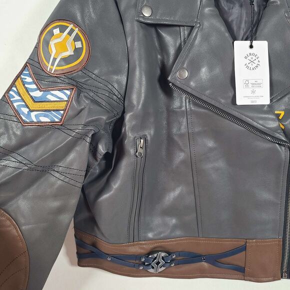 STAR WARS Moto Jacket Faux Leather Patches Gray Brown Sz XL - Picture 5 of 8